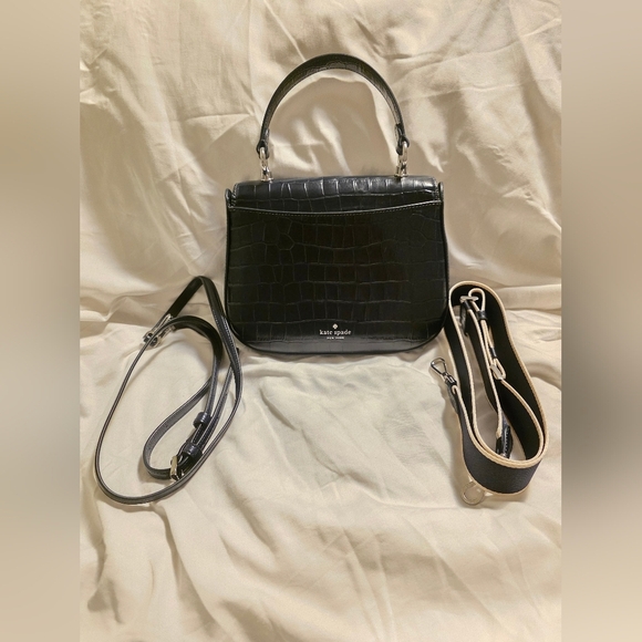 Kate Spade Crossbody Top Handle Bag In Dark Navy With Croc-Embossed Print - Picture 2 of 10